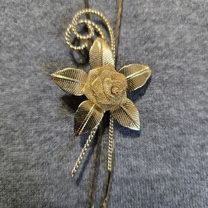 Vintage Gold Tone Bolo Lariat Style Necklace w/ Mesh Rose Flower Slider Pendant